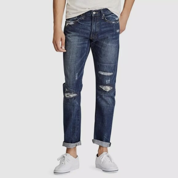 Polo Ralph Lauren Indigo Blue Denim The Classic Fit Distressed Jeans